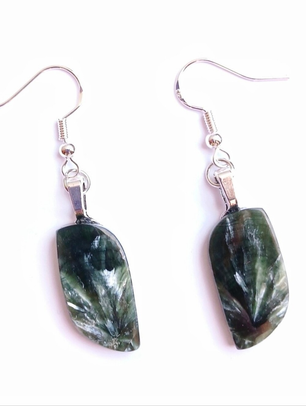 Green Russian Seraphinite sterling silver dangle earrings new handmade